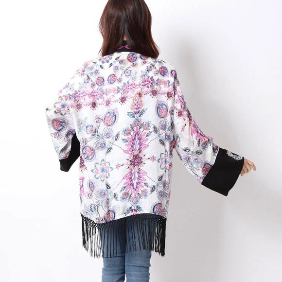 DESIGUAL NWT $159 Williamson Fringed Floral Kimono Top Size XS - Picture 3 of 12